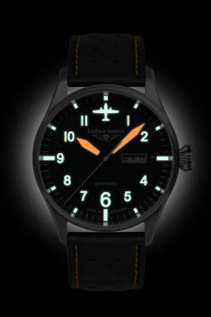 Preview: Bauhaus Aviation Herrenuhr Automatik mit Wochentagsanzeige und Lederarmband